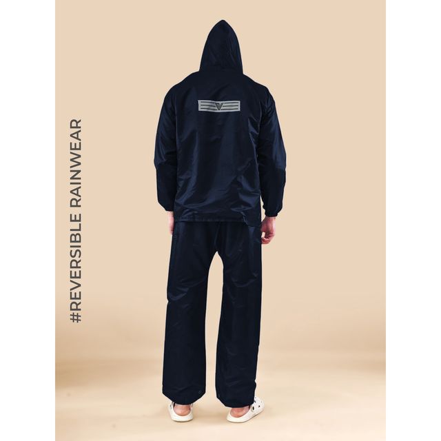 Lux Venus Reversible Rain Suit for Men - Plain Navy | L
