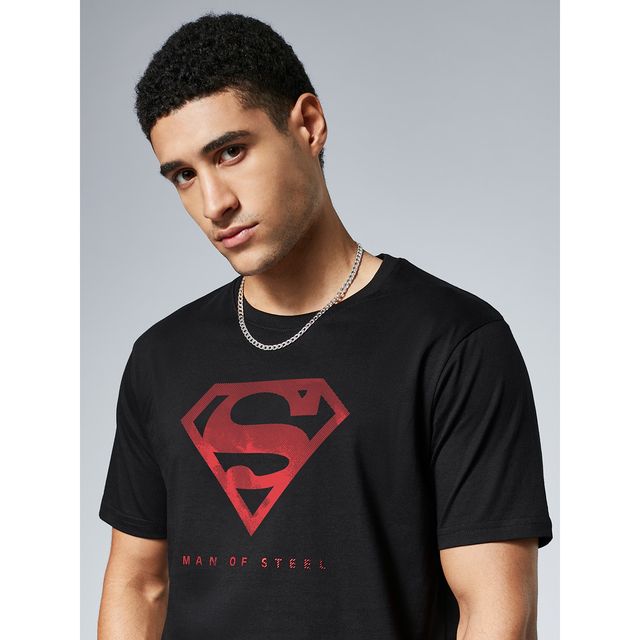 The Souled Store Men's Regular Superman - Iconic Emblem T-shirts | Black | XL