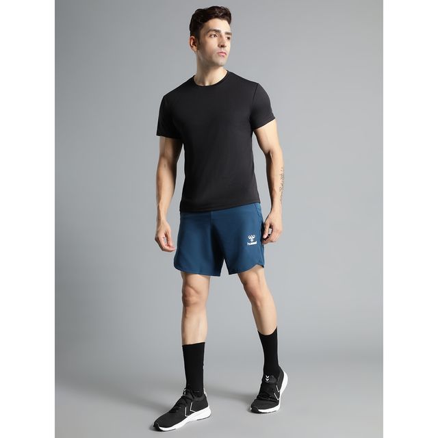 hummel Men's Kuro Solid Regular Fit Gym Shorts with Zipper Pockets | Blue - M