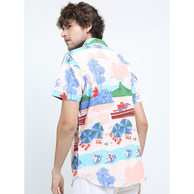 Highlander Men's Slim Fit Floral Printed Casual Shirt - Pink Multi | L