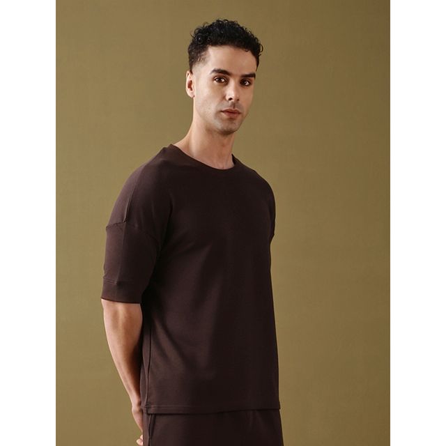 Dillinger Men's Solid Round Neck Cotton Oversized T-shirt | Cocoa Brown - S