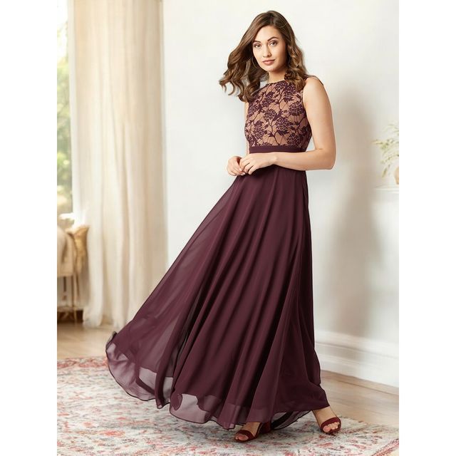Miss Chase Just My Imagination Maxi Dress | Beige & Wine | XL