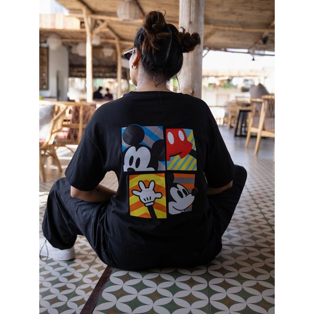 Bonorganik Women's Mickey Oversize Front and Back print T-shirt BON12087 Black XL