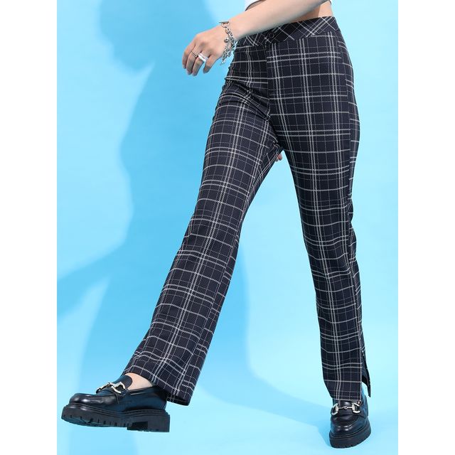 Ketch Women's Mid-Rise Plain Checked Trousers | Multicolor - 28