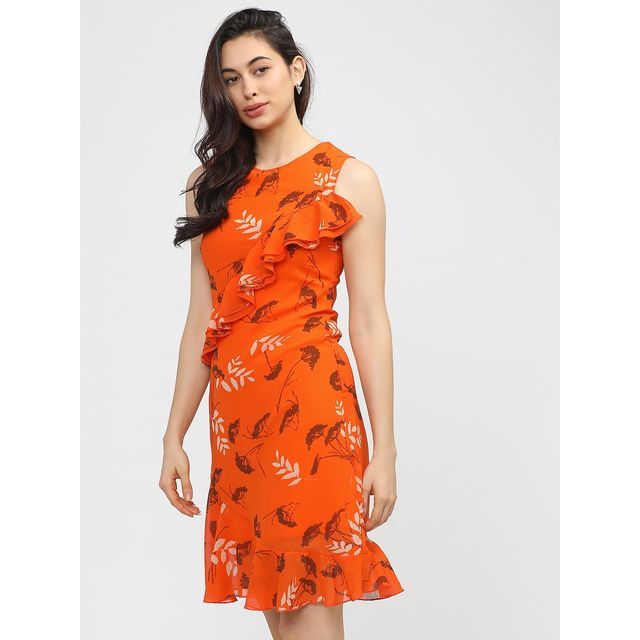 Tokyo Talkies Women's Floral Dress | Orange - M