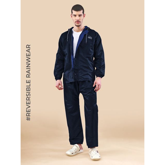Lux Venus Reversible Rain Suit for Men - Plain Navy | L