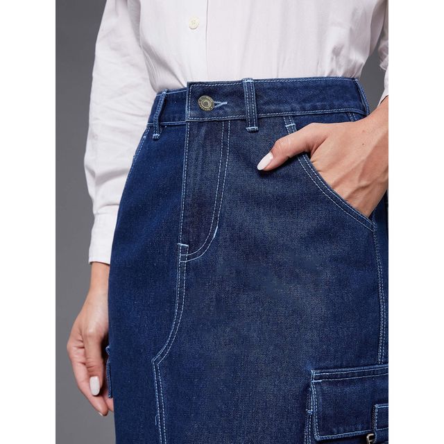 Miss Chase Women s Timeless Enigma Cargo Midi Skirt Navy Blue | 34