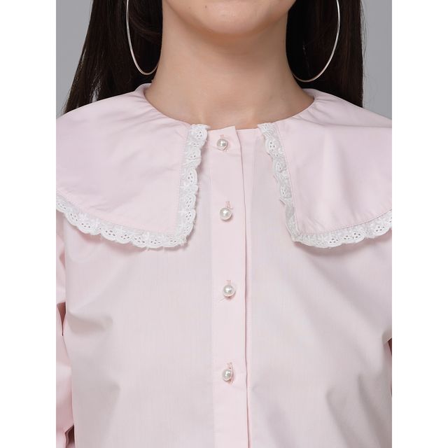 Stylel Quotient Women Solid Ligh Pink Polycotton Smart Casual Shirt | S | SS23SQLUSHA - Light Pink