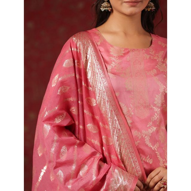 Ishin Women Straight Ethnic Poly Silk Kurta Set with Dupatta | INWSDAW231117 | Pink - M