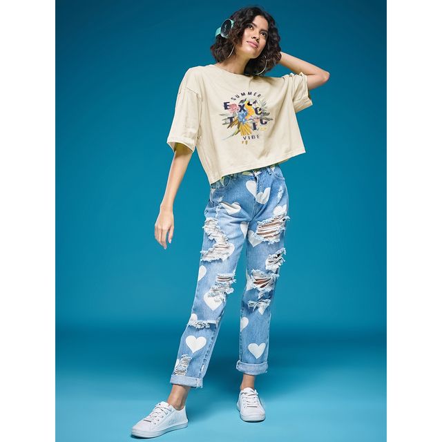 Smartees Womens Oversize Printed T-shirt | WW - Boxy | 3003 | Skin | S
