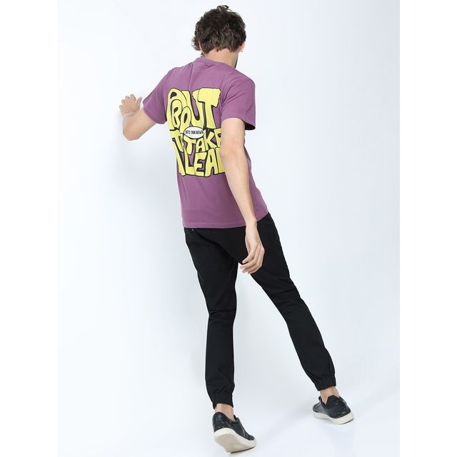 Locomotive Men's Round Neck Short Sleeve Slim Fit Printed T-shirt | Purple - M