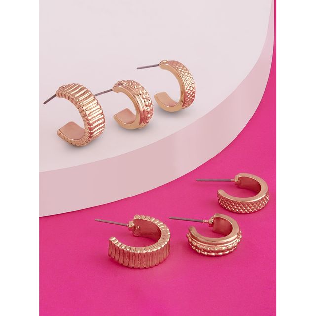 Accessorize London Women's Gold Super Classics Set Of 3 Chunky Detailed Hoops Earring - Gold