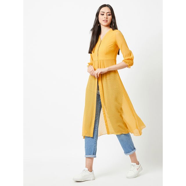 Miss Chase Twist The Victorian Sleeve Maxi Slit Top | Mustard-Yellow - L