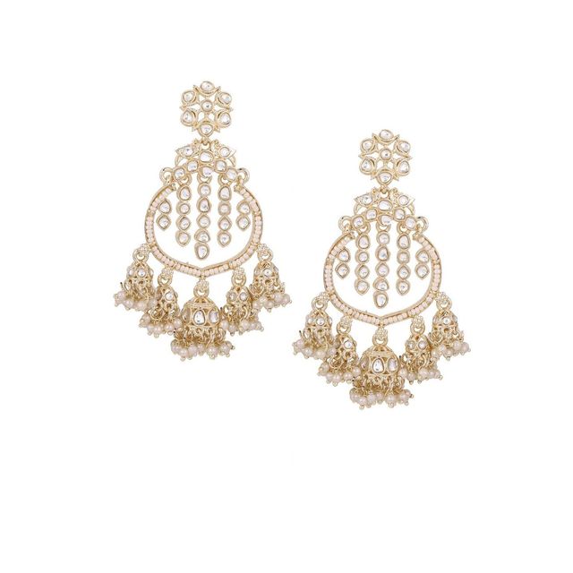Priyaasi Gold-Plated Kundan Stone Studded And Pearls Beaded Contemporary Chandbalis