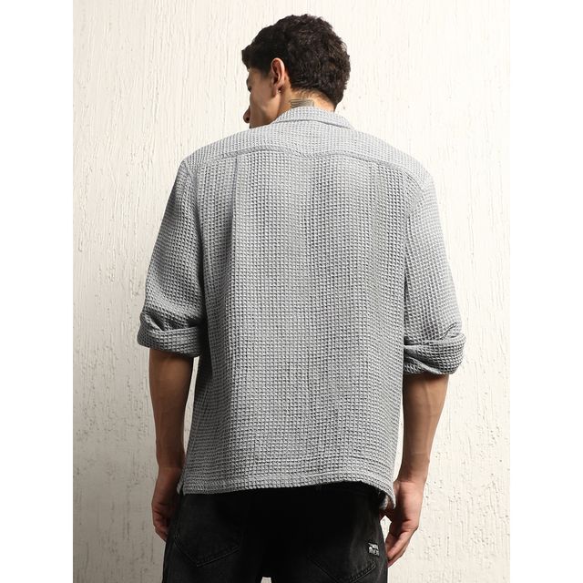 Hubberholme Men's Classic Cotton Casual Waffel Oversized Double Pocket Shirt | Grey - 44