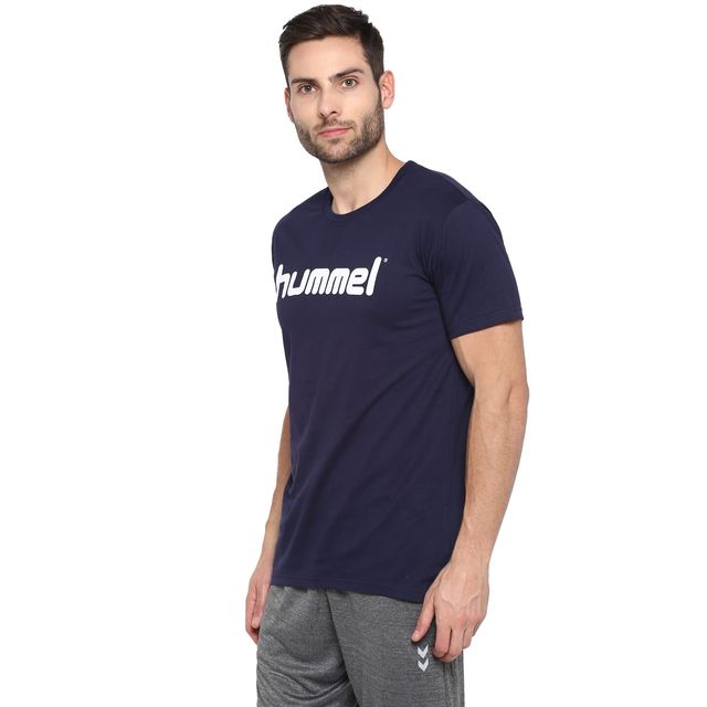 hummel Men's Go Logo Round Neck Solid Regular Fit Cotton Poly T-shirt | Marine - L