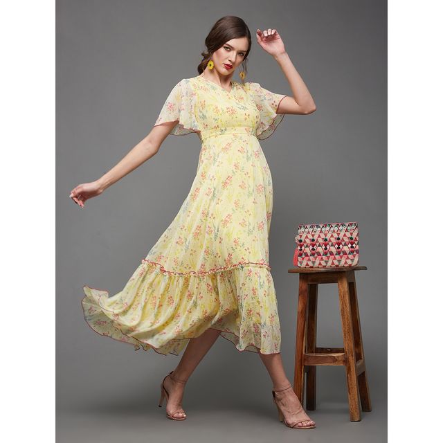Miss Chase Motley Crew Leaf Printed Maxi Dress | Multicolored-Base-Yellow | L
