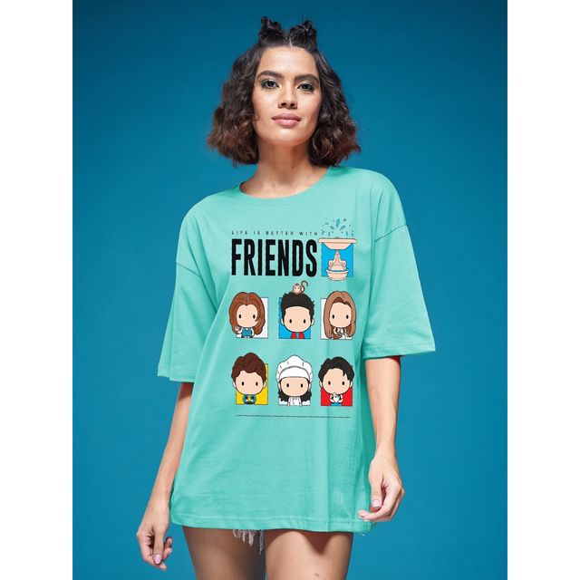 Smartees Women's Oversize Printed T-shirt | WW - 2061 | Sea Green - L