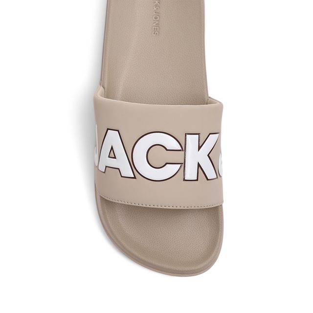 Jack & Jones Men's Outline Contrast Logo Pool Sliders | Beige - UK 6