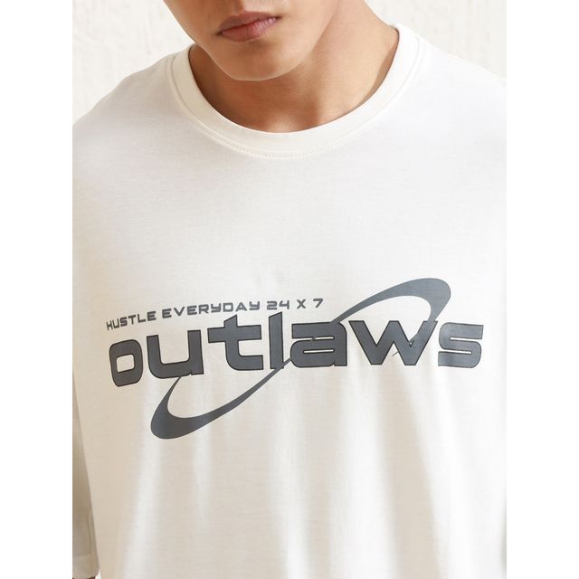 Hubberholme Men's Graphic Printed Drop Shoulder Relaxed Fit T-shirt | White - XXL