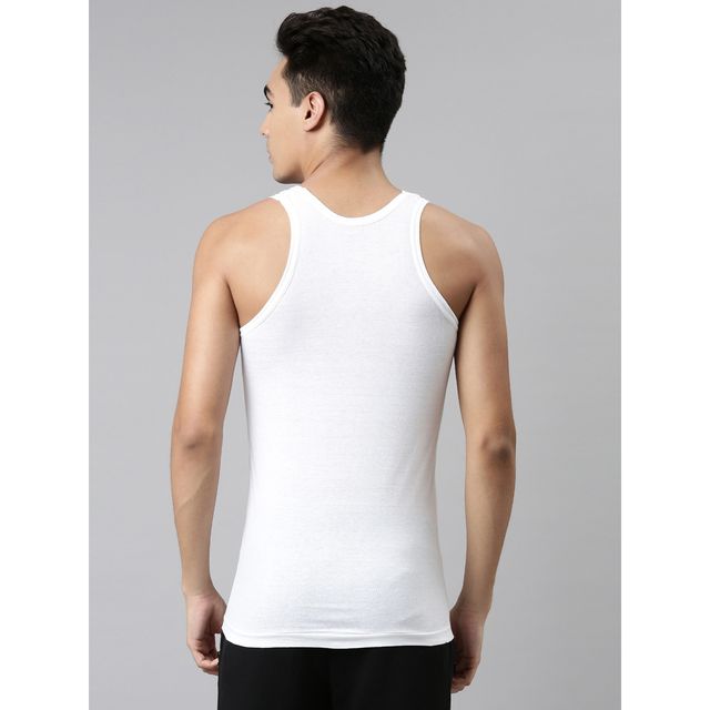 Dixcy Josh Men's Solid Sleeveless U-neck 100% Cotton Soft Finish Vest | White - 2XL