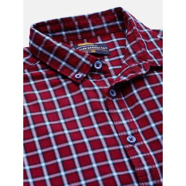 The Indian Garage Co Men's Slim Fit Checkered Casual Shirt | Red - S