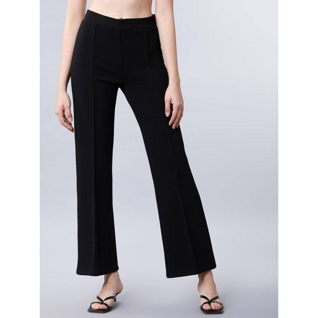 Tokyo Talkies Women's Regular Fit Solid Parallel Trouser | Black - 28
