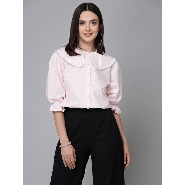 Stylel Quotient Women Solid Ligh Pink Polycotton Smart Casual Shirt | S | SS23SQLUSHA - Light Pink
