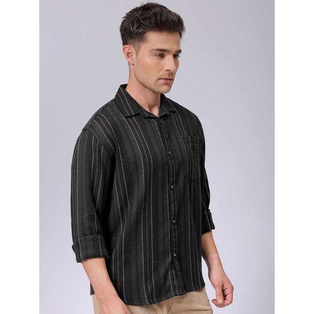 The Indian Garage Co Men's Relaxed Fit Striped Resort Shirt | Black - L