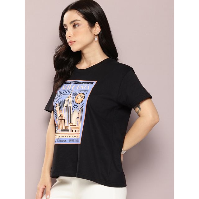 Dillinger Women's Boxy Regular Printed T-shirt | WMNCR640BLK | Black - L