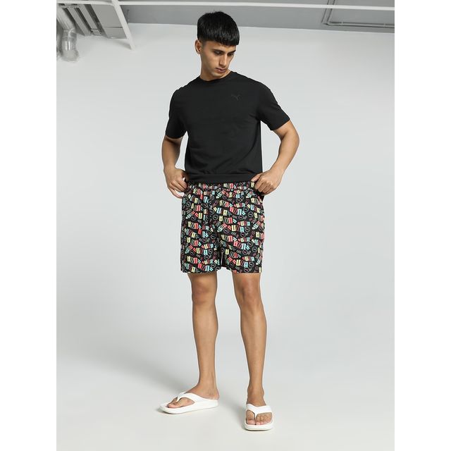 Puma Men's Printed Woven Boxers with Side Pocket | Black-Porcelain | S