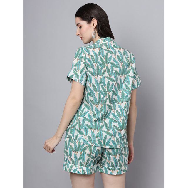 Divena Women s Handblock Print Green Cotton Night Suit | DK0230 | M