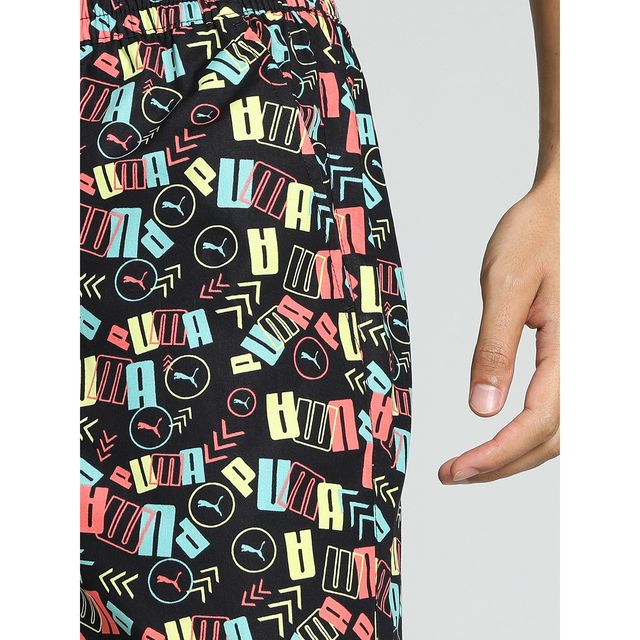 Puma Men's Printed Woven Boxers with Side Pocket | Black-Porcelain | S