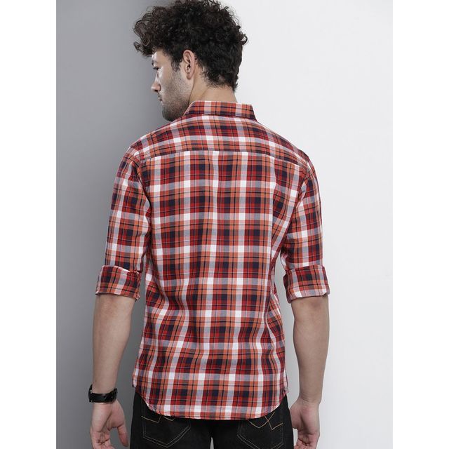 The Indian Garage Co Men's Slim Fit Checkered Casual Shirt | Red - M
