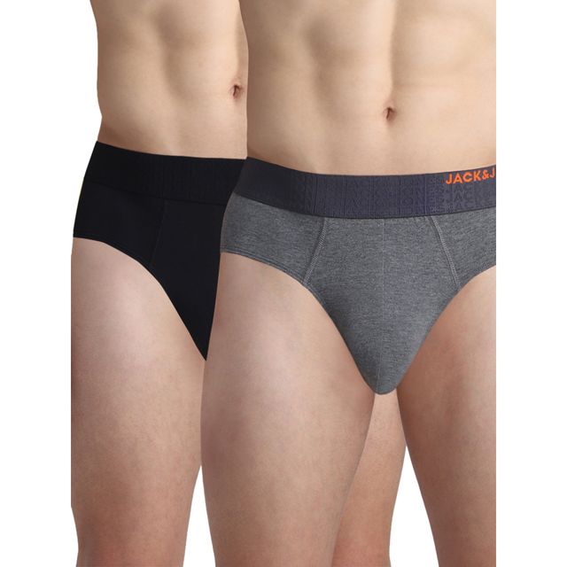 JACK & JONES Men's Grant Brief | Pack of 2 | Dark Grey Melange - XL