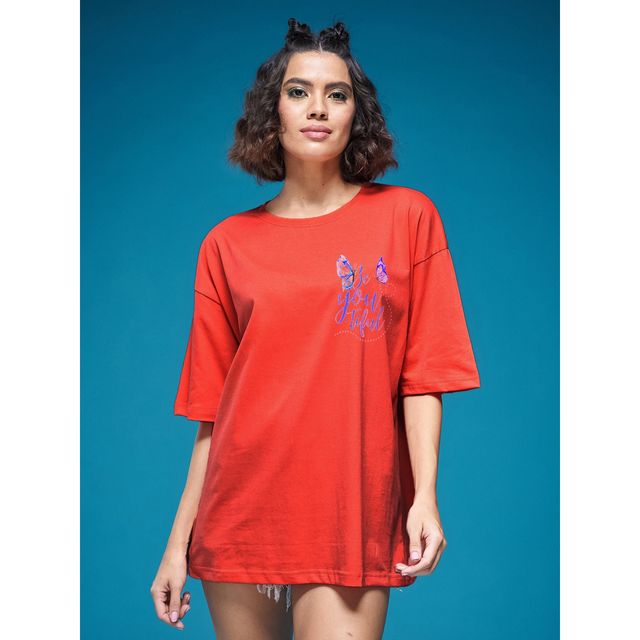 Smartees Women's Oversize Printed T-shirt | WW - 2029 | Orange - M