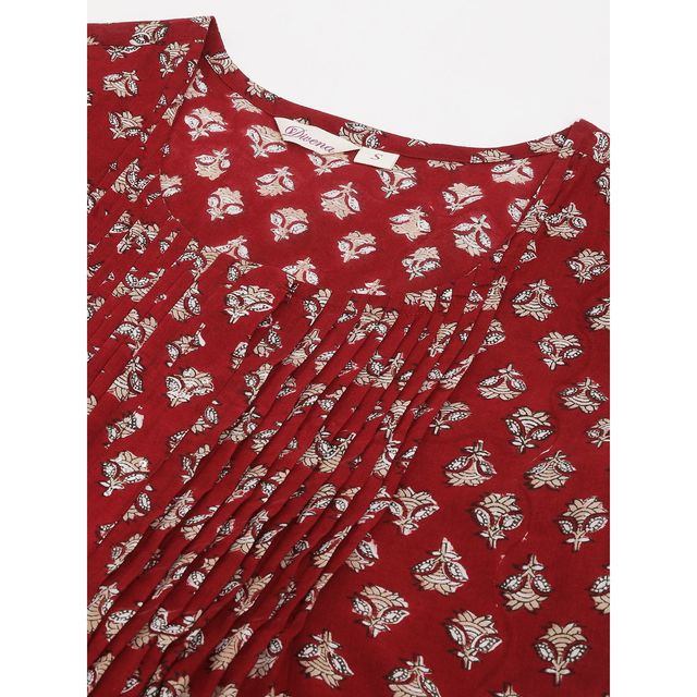 Divena Women's Floral Printed Cotton Peplum Top | DK0932 | Maroon - L
