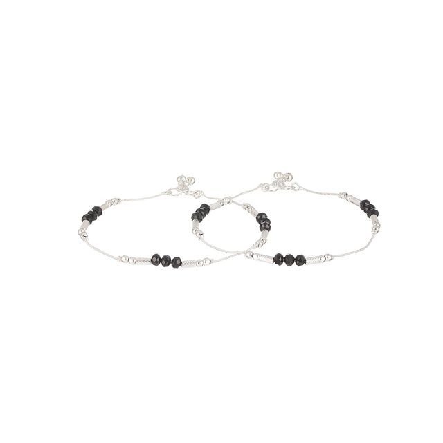 Aatmana | Set Of 2 Silver-Plated Crystal-Studded & Beaded Anklets