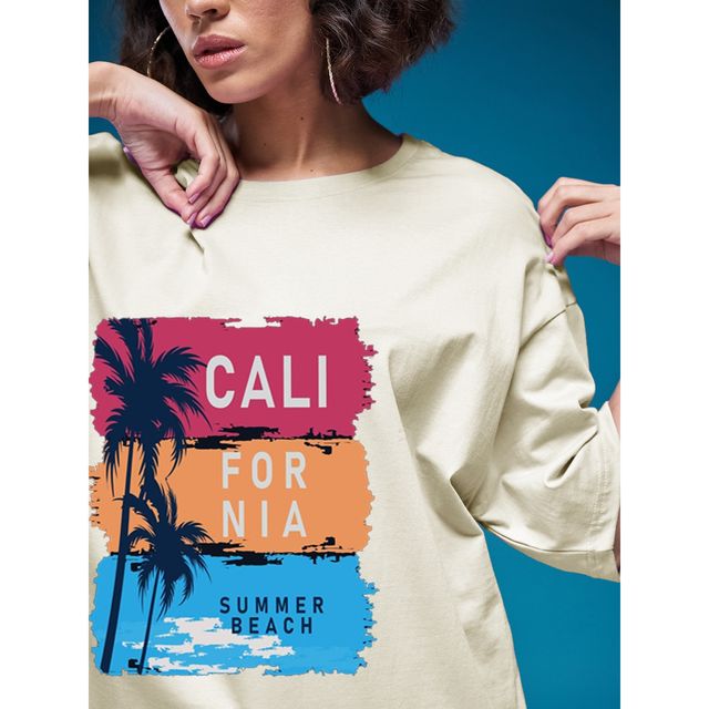 Smartees Womens Oversize Printed T-shirt | WW - 2049 | Skin | M