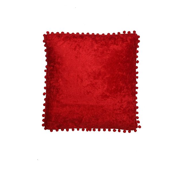 Hosta Homes Soft Velvet Pom Pom Pattern Red Cushion Covers | Pack of 5