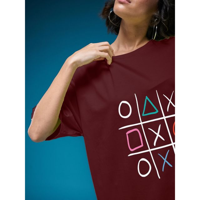 Smartees Women's Oversize Printed T-shirt | WW - 2047 | Maroon - L