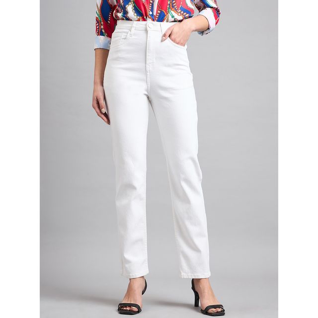 Style Quotient Women Straight Fit High Rise Stretchable Jeans | 28 | SS24SQJOPLIN - White