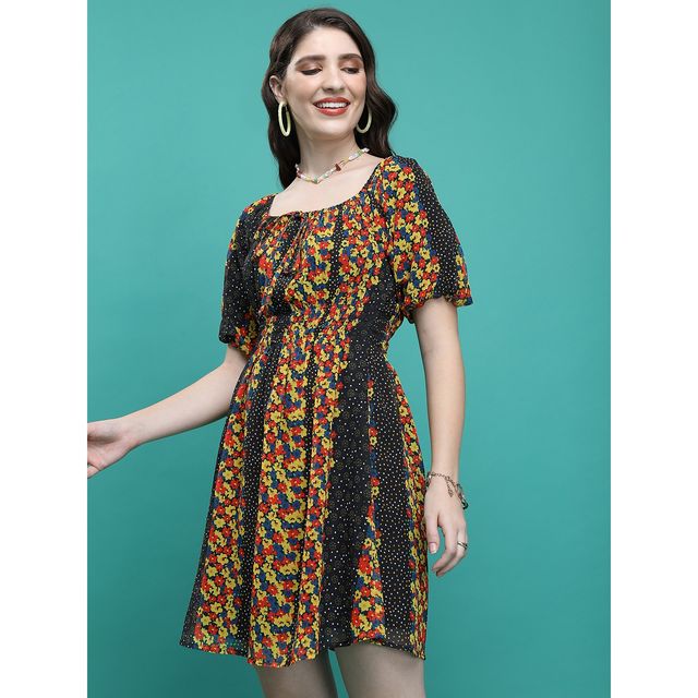Ketch Women's Floral Printed Fit & Flare Dress | Multicolor - L