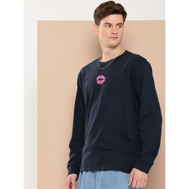 Difference of Opinion Men Printed Oversized T-shirt - Navy Blue | Pure Cotton | XL