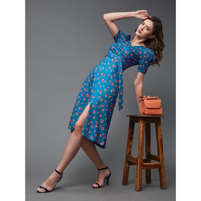 Miss Chase Women s Shining Dreams Printed Dress Multicolored Base Blue | XL