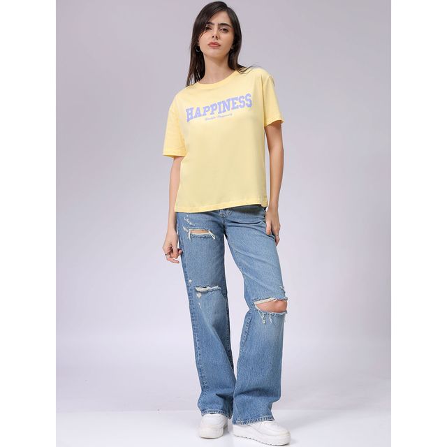Freehand Women's Relaxed Solid Casual Crew Neck T-shirt | Yellow - S