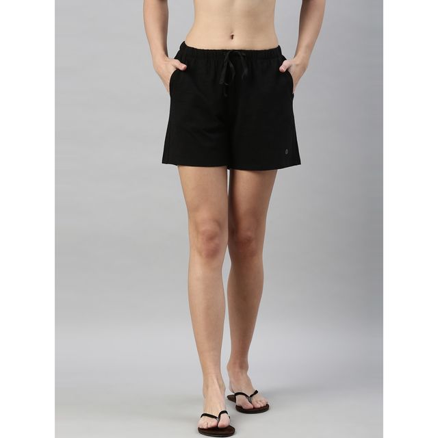 Enamor Essentials E062 Women s Mid-Thigh Length Jersey Shorts With Pockets | Black | M