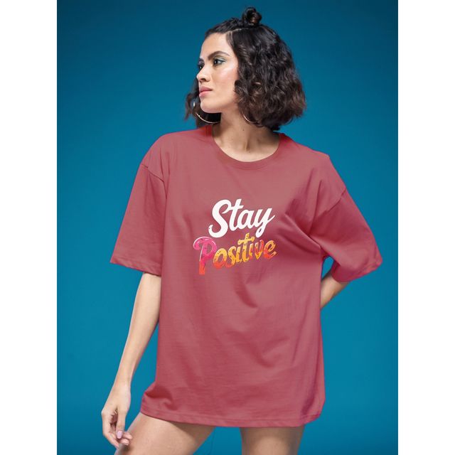 Smartees Women's Oversize Printed T-shirt | WW - 2034 | Onion Pink - XL