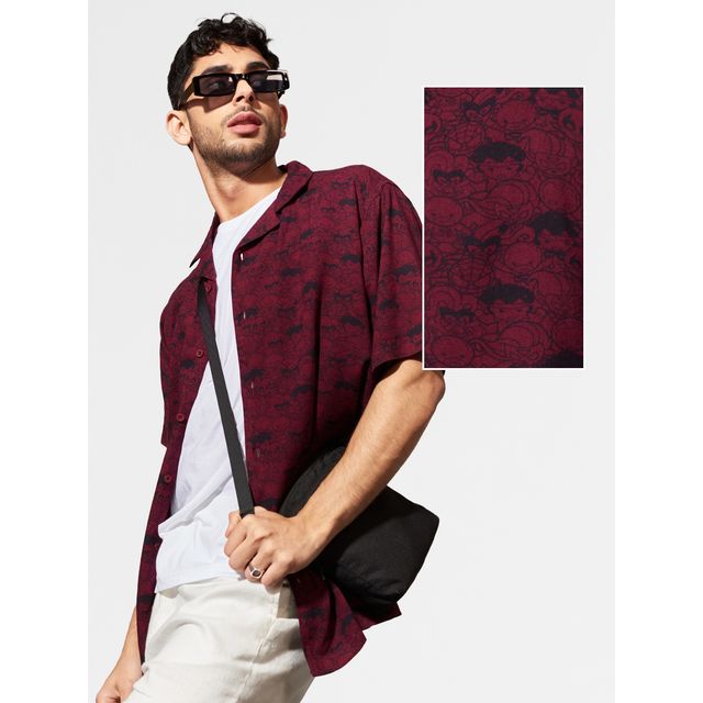 The Souled Store Men's Regular Marvel - Chibi Pattern Holiday Shirts | Maroon | L