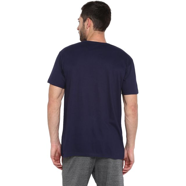 hummel Men's Go Logo Round Neck Solid Regular Fit Cotton Poly T-shirt | Marine - L